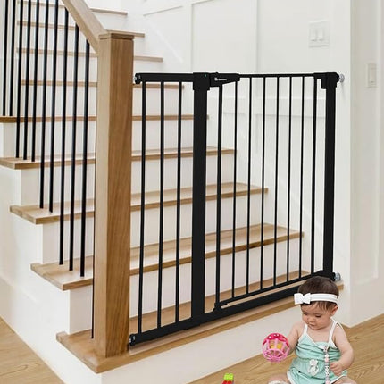 COMOMY 36" Extra Tall Baby Gate for Stairs Doorways, Fits Openings 29.5" to 40.6" Wide, Auto Close Sturdy Safety Dog Gate for House, Pressure Mounted Easy Walk Through Pet Gate with Door, Black