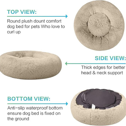 SAVFOX Plush Calming Dog Beds, Donut Dog Bed for Small Dogs, Medium, Large & X-Large, Comfy Cuddler Dog Bed and Cat Bed in Faux Fur, Washable Dog Bed, Multiple Sizes XS-XXL