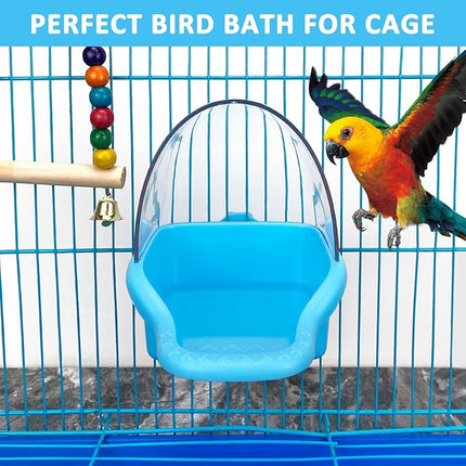 Bird Bath Box Hanging Birdbath Toy Parakeet Caged Bathing Tubs Parrot Bath Tub Water Shower Food Feeder Holder Tray Bird Bath for Cage Accessory Small Birds Parrots Cockatiel Budgies