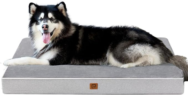 EHEYCIGA Waterproof Dog Bed Orthopedic 47"x29", Memory Foam Pet Bed for XXLarge Dog Bed, Washable Pet Mat with Removable Cover, Grey