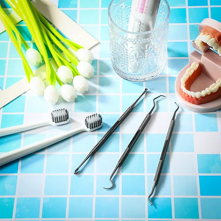 Hotop 3 Pieces Dog Dental Tooth Scaler and Scraper Stainless Double Headed Tarter Removing Tool Scraper Pet Teeth Cleaning Tools for Dog and Cat