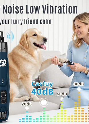 Casfuy New 6-Speed Dog Nail Grinder - 50% More Power Dog Nail Trimmers with 2 LED Lights Quiet 7h Running Time Electric Pet Nail Grinder File Toenail Grinder for Large Medium Small Dogs & Cats (DB)