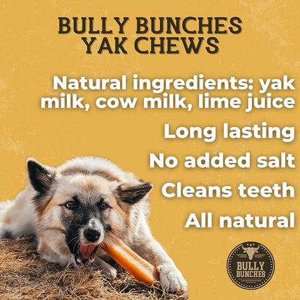 Bully Bunches Extra Large Authentic Yak Cheese Himalayan Chews for Large Dogs & Aggressive Chewers - All Natural Dog Treat Dental Chews, Made with Real Yak Milk - Lactose & Rawhide Free (2 PK)