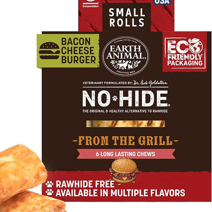 Earth Animal No Hide Chews - from The Grill Rolls Bacon Cheeseburger Flavor Rawhide Free Small Dog Chews - 6 Count