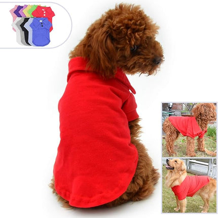 lovelonglong Basic Dog Polo Shirts Premium Cotton, Polo T-Shirts for Large Medium Small Dogs with a Two-Button Collar Blank Color Red L