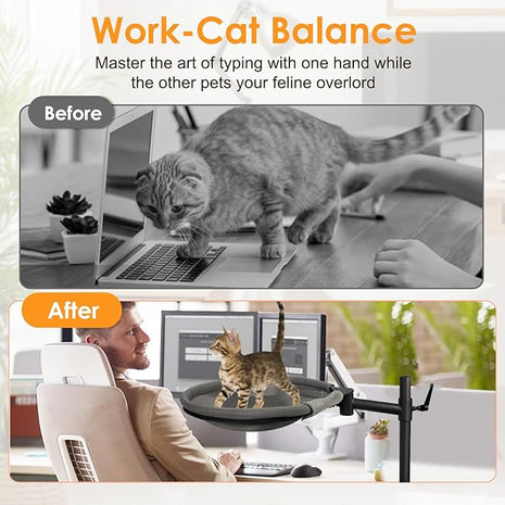 Cat Desk Bed, 360° Rotating & Adjustable Shelf Mount, Elevated Cat Hammock with Washable Air Mesh Fabric Nest, Breathable & Comfortable for Indoor Kitten Cats