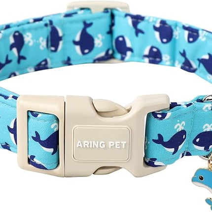 ARING PET Summer Dog Collar-Cute Blue Dog Collar for Small Dogs, Adjustable Cotton Whales Pet Collars Puppy Collar for Small Medium Large Dogs