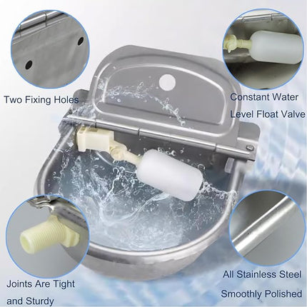 Automatic Dog Water Bowl Dispenser with Float Valve, 304 Stainless Steel Livestock Water Dispenser for Dog Horse Goat Pig Cow Livestock Water Bowl Kit Automatic Horse Waterer Bowl with Pipe Hose