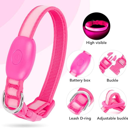 Light up Collar for Small Dog,Vizpet XS Adjustable Size Nylon Collar USB Rechargeable Bright Safety Pet Collar for Cats Small Dogs (Pink, X-Small[ 8.66-11.9 inch/22cm-30cm])
