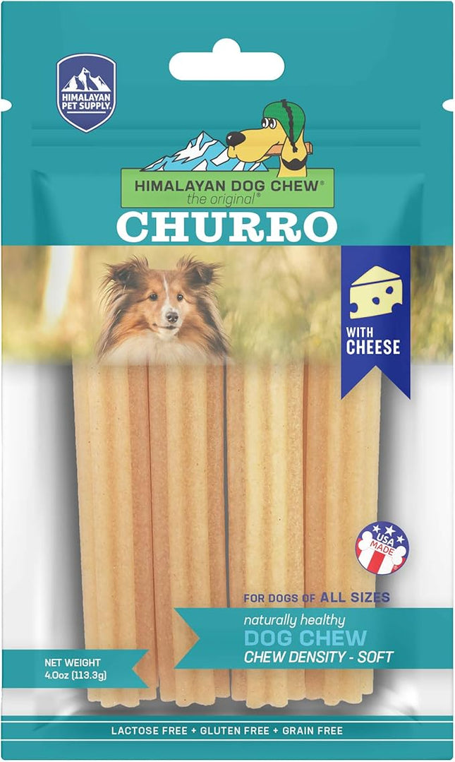 yaky CHURRO Himalaya Cheese Treats | Lactose Free | Gluten Free | Grain Free | USA MADE | for All Breeds | 4 CHURROs per Pouch | Original Cheese Flavor