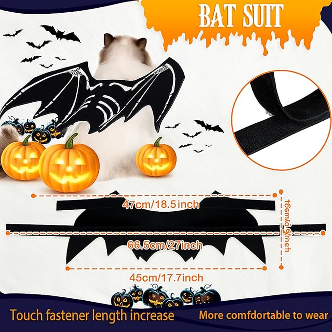2 Pieces Halloween Pet Costumes Halloween Cat Bat Costume with Night Fluorescence and Halloween Pet Pumpkin Hat for Pet Cat and Small Dog Halloween Party Cosplay Party Decorations