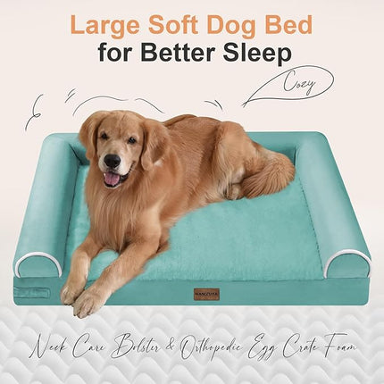 Large Dog Bed Orthopedic Washable: Beds Bolster XL Bed Big XLarge Dogs Egg Crate Foam Couch Sofa Waterproof with Removable Cover - Aqua Blue