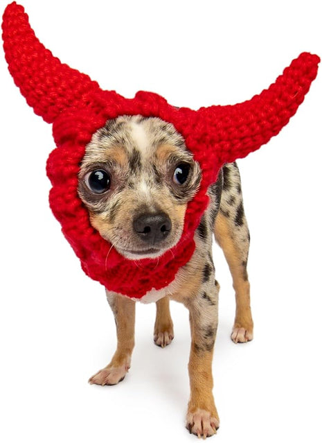 Zoo Snoods Red Devil Dog Costume - Warm Crochet Snood Wrap for Pets, Neck Ear Cover Protection, Halloween Winter (Small)