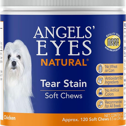 Angels’ Eyes Natural Tear Stain Supplement Chews for Dogs, Prevent Stained Fur, with Oregon Grape Root, Marshmallow Root, Colostrum, No Wheat or Corn, 120ct Chicken