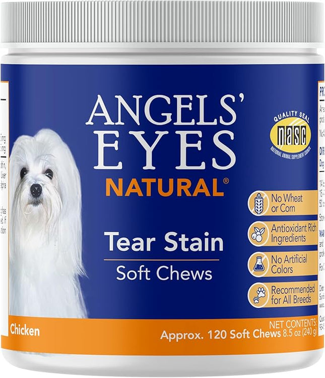 Angels’ Eyes Natural Tear Stain Supplement Chews for Dogs, Prevent Stained Fur, with Oregon Grape Root, Marshmallow Root, Colostrum, No Wheat or Corn, 120ct Chicken