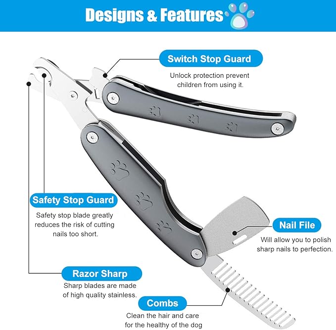 【2025 Quiet Design】 Dog Nail Clippers for Sensitive Dogs, Sharp Smoothest Nail Clippers for Large Medium Small Dog with Nail File & Comb, Cut Through Thick Nail in One Squeeze, Heavy Duty