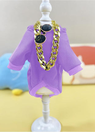 QWINEE 3Pcs Dog Hoodie Cat Apparel Dog Custume Set with Necklace and Sunglasses Pet Clothes for Puppy Small Medium Dogs Cats Mauve Purple X-Large
