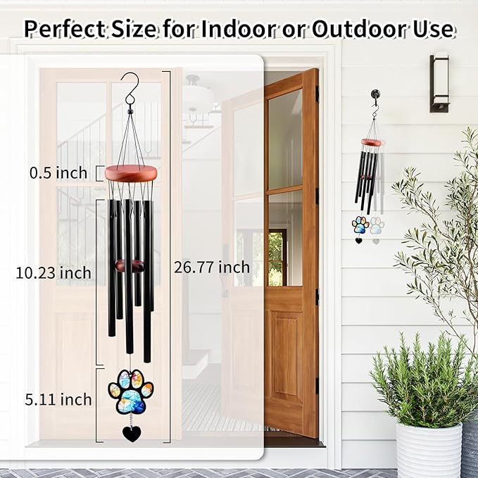 Pet Memorial Wind Chime – Dog Memorial Gifts for Loss of Dog, Loss of Pet Sympathy Gift, Pet Remembrance Bereavement Gift (Paw)