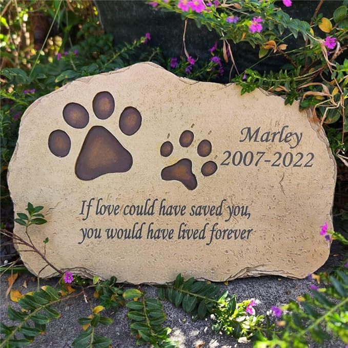 Sympathy Pet Memorial Stones Garden Stones for Dogs or Cats Engaved with Pet's Name, Dates and Sentence, Personalized Pet Memorial Gifts Dog Loss Gifts Outdoors