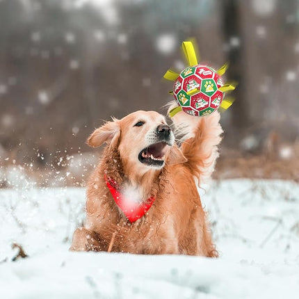 QDAN Christmas Dog Toys: Dog Soccer Ball with Straps for Outdoor Play, Tug of War, Puppy Gifts Durable 8-Inch Dog Balls for Medium Large Dogs