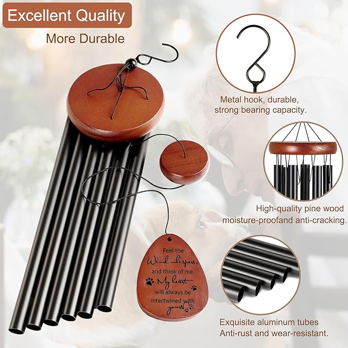 Dog Memorial Wind Chime, 26" Pet Memorial Gifts for Dogs, Loss of Dog Sympathy Gift, Black