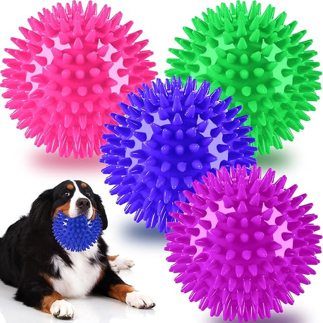 4.5” Heavy Duty Squeaky Dog Balls for Medium Large Dogs, Dog Toys for Aggressive Chewers, Spike Ball Toys for Clean Teeth and Training(2 Pack) (4.5" 4apck)