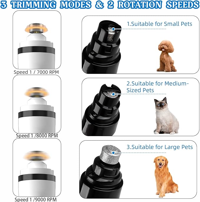 2025 Upgraded Silent Groom Pro Nail Grinder,3-Speed Dog Nail Trimmer with 2 Replacement Grinding Heads,Pet Paws Grooming Smoothing Tool for Cats and Dogs