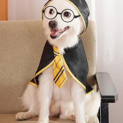 Halloween Dog Costume Wizard Pet Shirt Funny Cat Clothes for Dogs Cats Clothing Outfits with Glasses (Large,Yellow)
