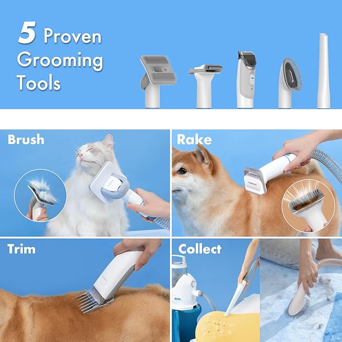 Neakasa P2 Pro Dog Cat Grooming Brush, Strong Vacuum Suction, 2L Large Capacity, Clippers Professional, Dog Grooming Kit for Thick Short Long Hair, Silent