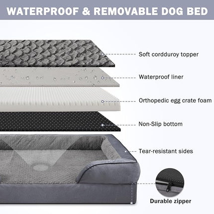 INVENHO Orthopedic Extra Large Dog Bed, XXL Waterproof Dog Sofa, Egg-Crate Foam Couch with Washable Removable Cover, Waterproof Lining and Nonskid Bottom