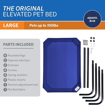 Coolaroo Original Elevated Dog Bed - Breathable Off-The-Ground Pet Bed with Cooling Fabric, Joint Relief & Moisture-Resistant Fabric, 100% Recyclable, Easy Clean, Aquatic Blue, Large