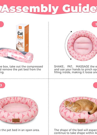 Cat Bed, 20In Dog Beds for Small Dogs, Calming Cat & Dog Beds for Indoor Pets, Pet Beds Comfortable Donut Round Ultra Soft (Pink Pattern, 20.0" L x 20.0" W x 6.5" Th)