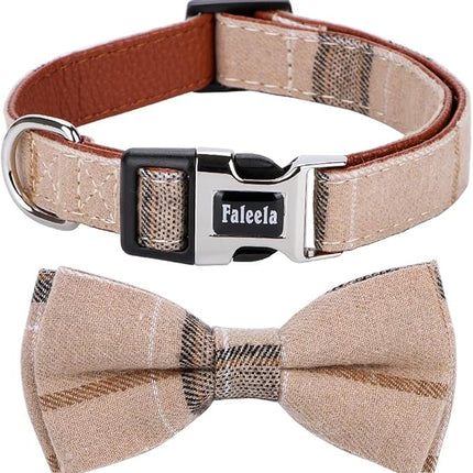 Faleela Soft &Comfy Bowtie Dog Collar,Detachable and Adjustable Bow Tie Collar,for Small Medium Large Pet (S, Brown)
