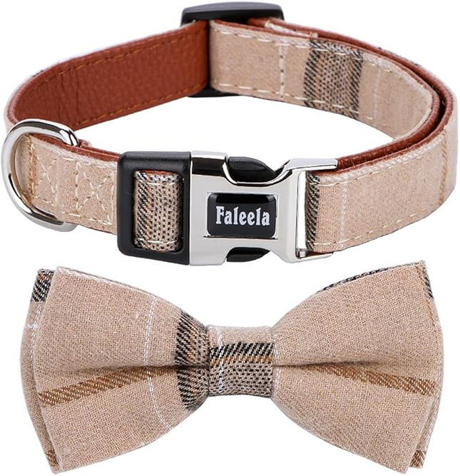 Faleela Soft &Comfy Bowtie Dog Collar,Detachable and Adjustable Bow Tie Collar,for Small Medium Large Pet (S, Brown)