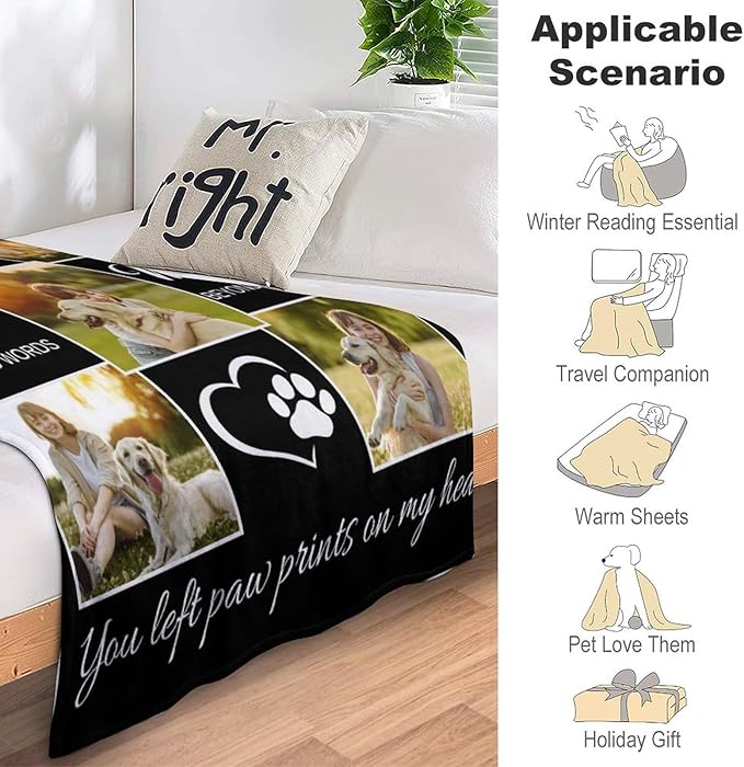 Artsadd Dog and Cat Memorial Gifts, Pet Loss Memorial Blanket, Custom Dog Blanket, Personalized Pet Remembrance Gifts, Loss of Pet or Cat Remembrance Sympathy Grief Condolence Bereavement Gifts