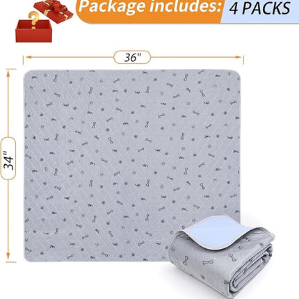 Washable Pee Pads for Dogs, 4Pack Reusable Puppy Training Pads 34x36, Absorbent Whelping Pads with Bone Print, Non-Slip Waterproof Pet Training Pads for Couch, Crate, Potty Training