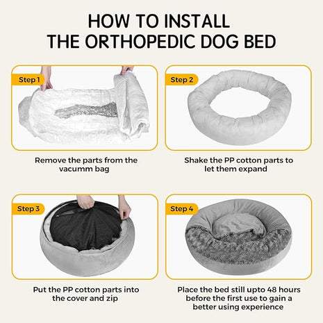 Cave Dog Bed with Blanket Donut Round Plush Cozy Cat Pet Bed for Puppy Machine Washable Removable Cover Cat Toy Anti-Slip Bottom Gray 26X26X8 inch