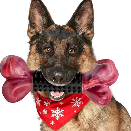 Apasiri Tough Dog Toys for Aggressive Chewers Large Breed, Dog Chew Bone with Bacon Flavor, Nylon & Rubber Chew Toy for Medium Large Dogs