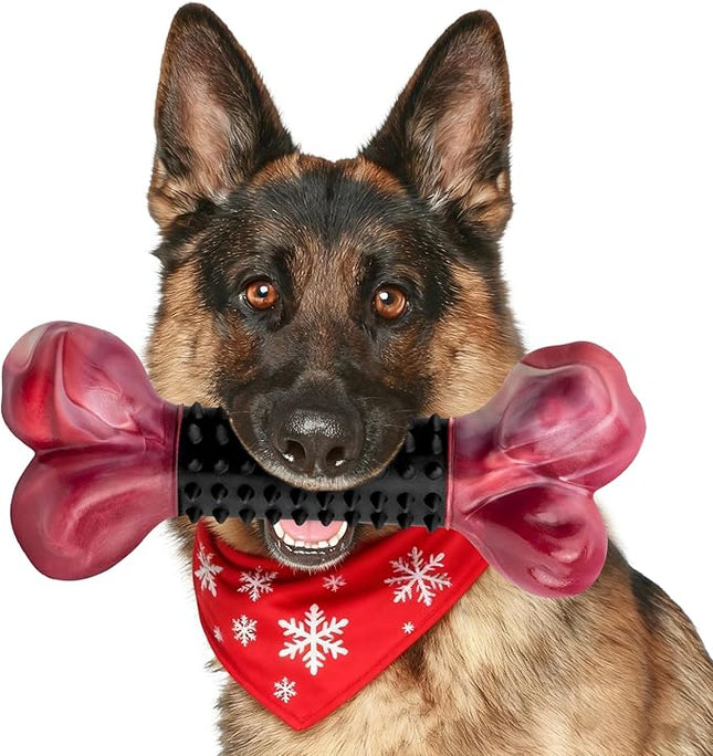 Apasiri Tough Dog Toys for Aggressive Chewers Large Breed, Dog Chew Bone with Bacon Flavor, Nylon & Rubber Chew Toy for Medium Large Dogs