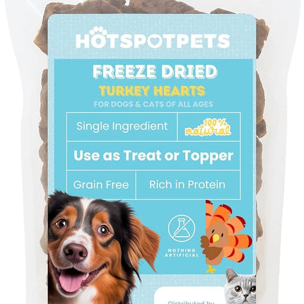 hotspot pets Freeze Dried Turkey Hearts Treats for Cats & Dogs -Made in USA, 1lb Big Bag, Single Ingredient All Natural Grain-Free Turkey Heart - Great for Training, As a Topper or Snack
