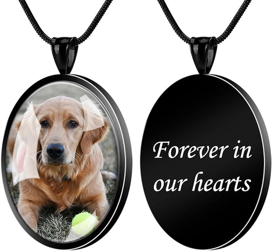 Farfume Personalized Pet Urn Necklace for Dog Cat Ashes Cremation Pet Memorial Customized Photo Text Engraving Pendant Keepsake Funeral Jewelry