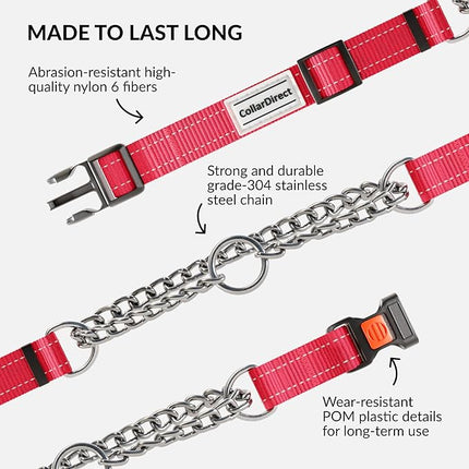 CollarDirect Martingale Dog Collar with Stainless Steel Chain and Quick Release Buckle - Reflective Collar for Large, Medium, Small Dogs - Pink, Medium (Neck Size 14"-17")