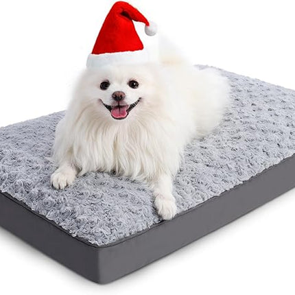 KSIIA Dog Crate Bed Waterproof for Small Dogs - Rose Velvet Soft Fluffy Washable with Removable Cover & Anti-Slip Bottom, 23 x 17 Inch, Light Gray