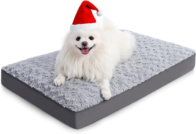 KSIIA Dog Crate Bed Waterproof for Small Dogs - Rose Velvet Soft Fluffy Washable with Removable Cover & Anti-Slip Bottom, 23 x 17 Inch, Light Gray