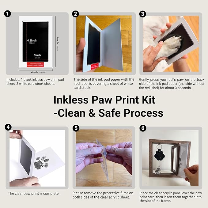 Dog Memorial Gifts Picture Frame, Pet Paw Print Kit & Fur Keepsake Keychain Set - 360 Rotating Wood Frame for Loss of Dog Sympathy Gift, Pet Bereavement & Remembrance