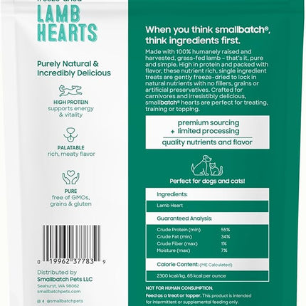 smallbatch Pets Premium Freeze-Dried Lamb Heart Treats for Dogs and Cats, 3.5 oz, Made and Sourced in The USA, Single Ingredient, Humanely Raise Meat, No Preservatives or Anything Artificial Ever