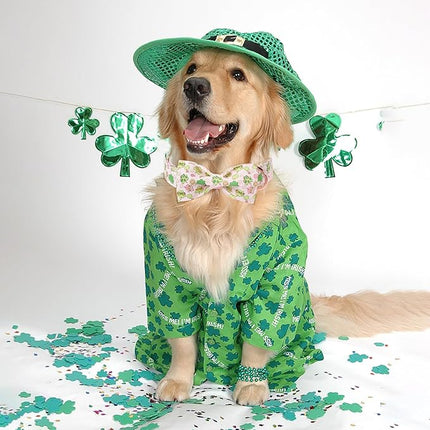 ARING PET St Patrick's Dog Collar with Bow, Cute Pink Shamrock Clovers Pets Detachable Bow Tie Collars for Puppy Small Medium Large Girl Boy Dogs-S