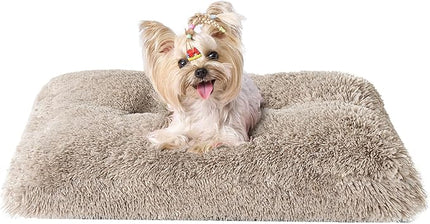 EHEYCIGA Fluffy Dog Crate Bed for Small Dogs, Plush Faux Fur Crate Pad, Calming Anti Anxiety Small Dog Bed, Washable Soft Warm Mat with Non-Slip Bottom, Taupe