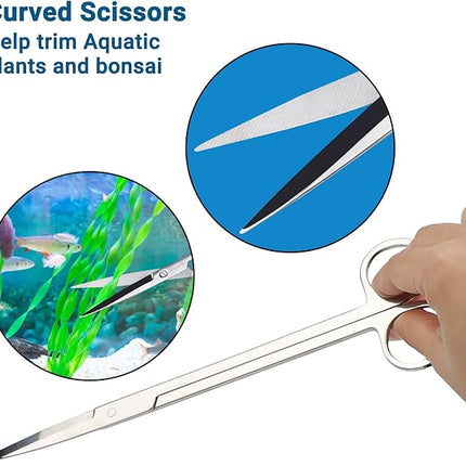 Segarty Aquarium Aquascaping Tools, 6 in 1 Stainless Steel Silver Aquascaping Tools Kit for Aquatic Plant Fish Tank, Long Scrapers Spatula Feeding Tweezers Curved Straight Scissors Aquarium Tools