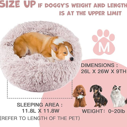 Himax Dog Beds for Medium Dogs, Donut Dogs Beds with Blanket Attached, Calming Dog Bed Washable (20"/26"/35") Beige